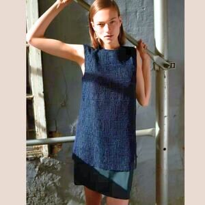 Grey by Jason Wu Navy Green Contrast Stitch Crew Sleeveless Dress Small/Medium